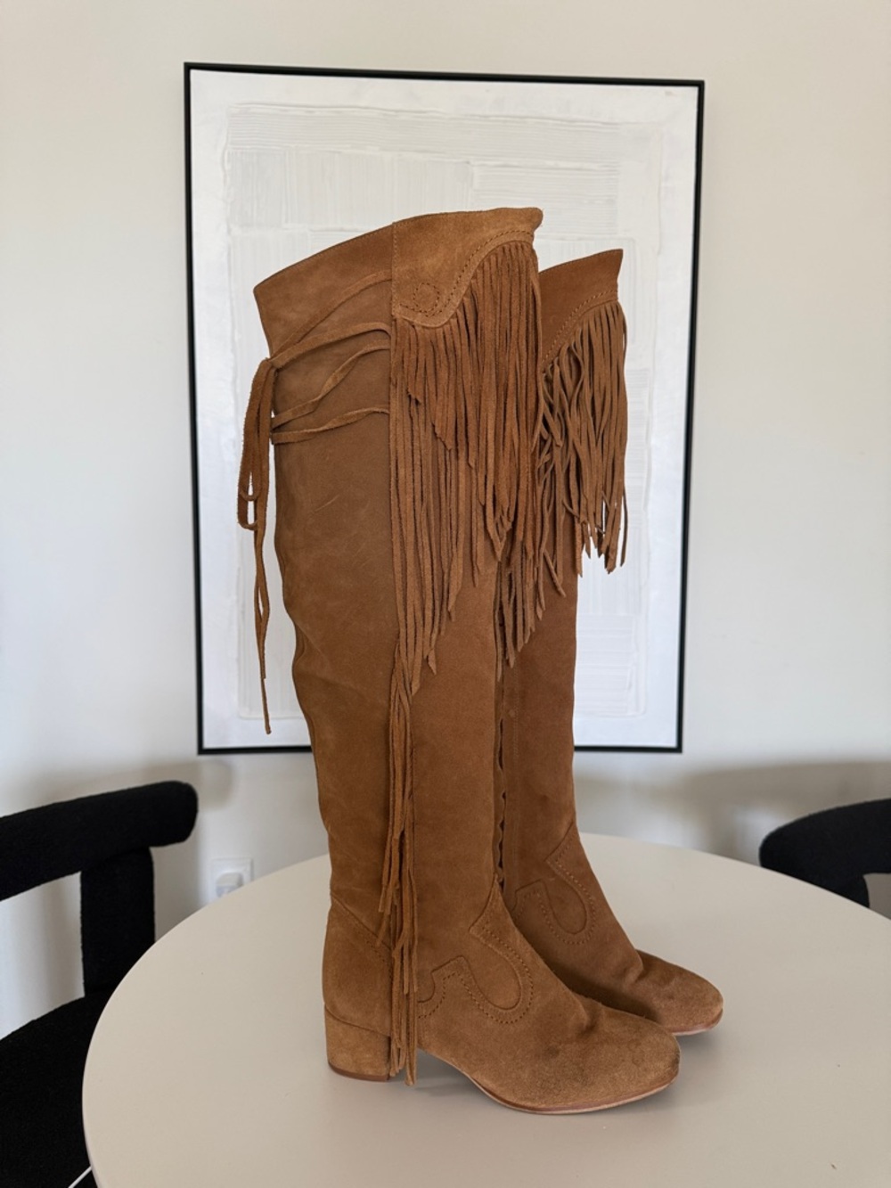 ZARA Festival Fringe Over-the-Knee Suede Boots - Tan - Picture 10 of 12